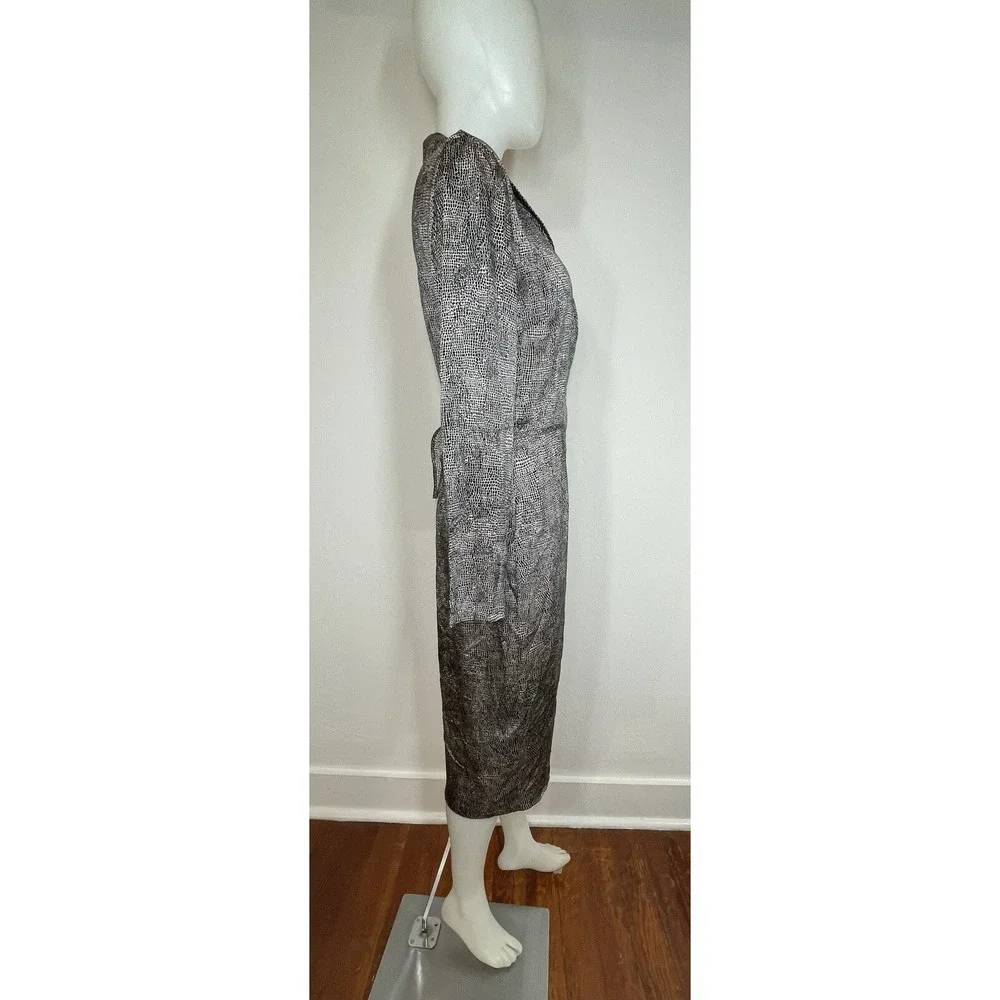 Silk Wrap Dress Reptile Print Silver Gray Black Studio 148 New York SZ 10 - Picture 7 of 11
